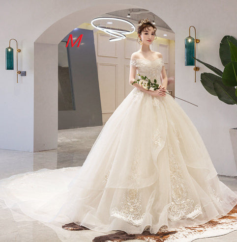 French Off-Shoulder Lace Ball Gown Wedding Dress - view 8