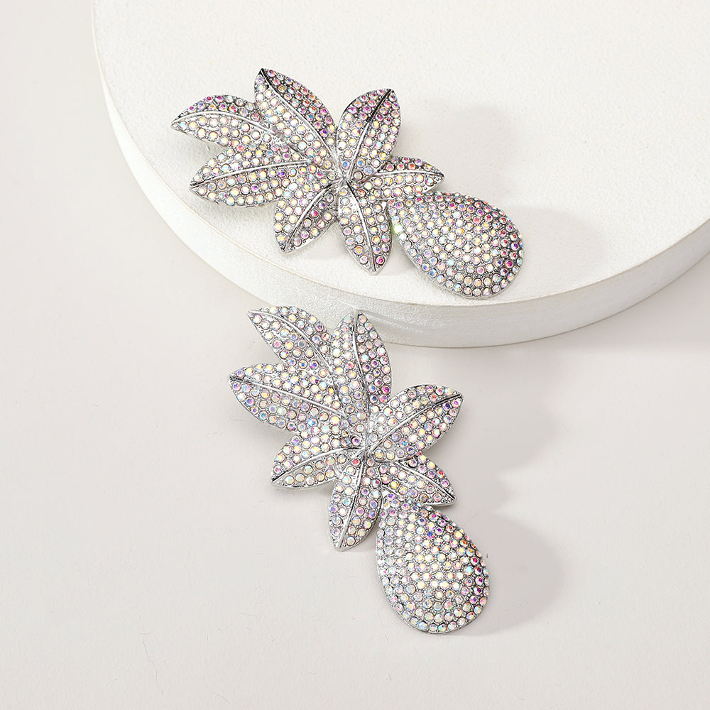 Rhinestone Leaf Drop Earrings - view 4