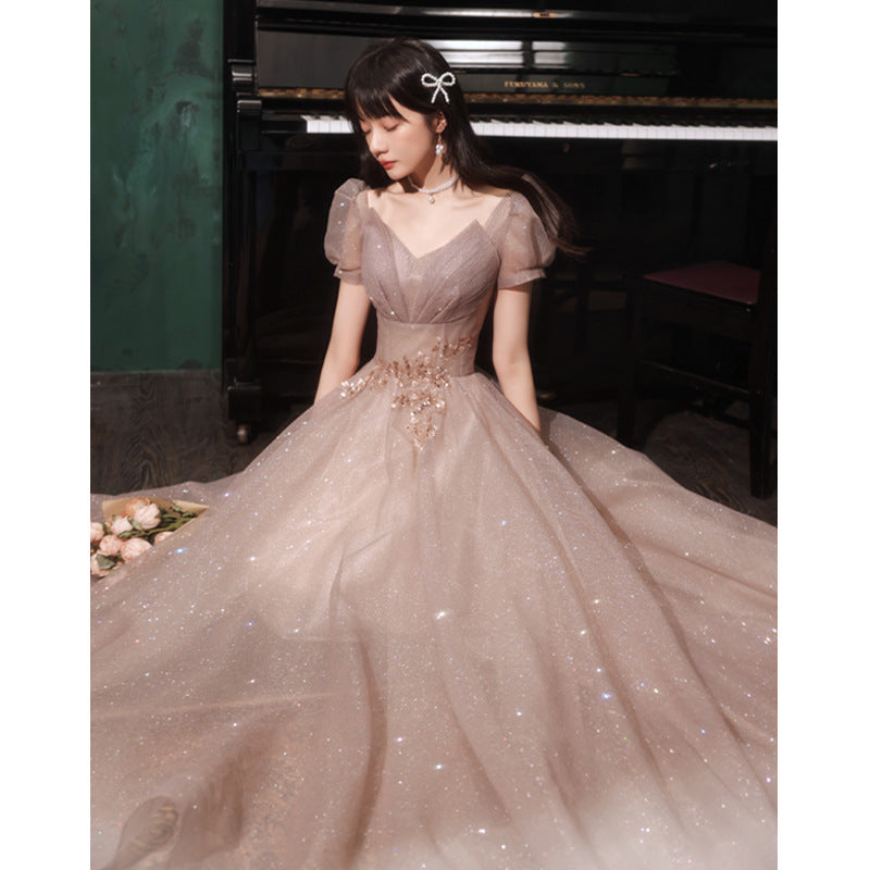 Puff Sleeve Sequin Evening Dress - view 2