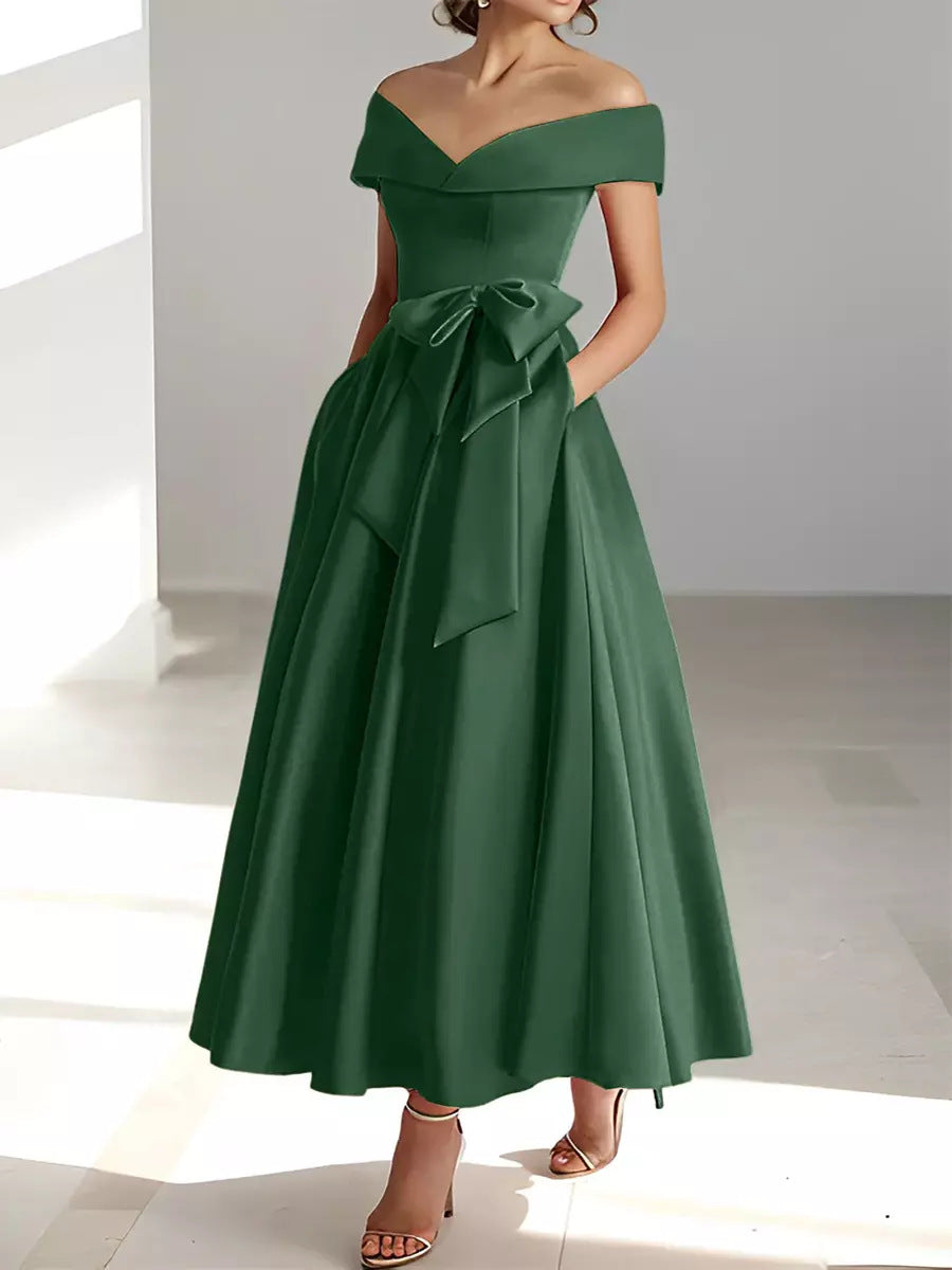 Sleeveless Off-Shoulder Satin Evening Dress - view 6
