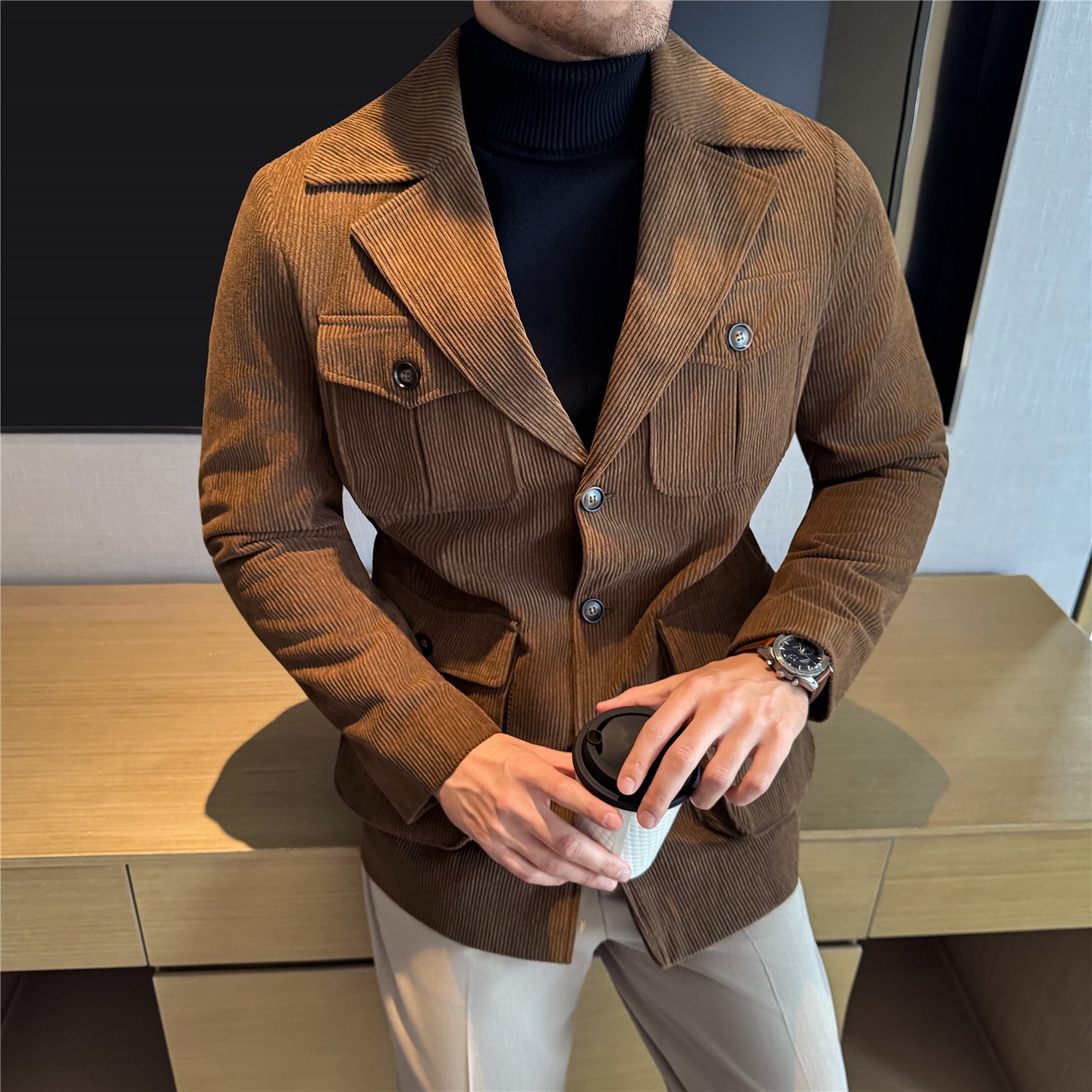 Men's Corduroy Mid-Length Coat - view 2