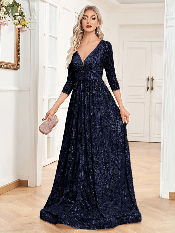 V-Neck Sequin Evening Dress - view 9