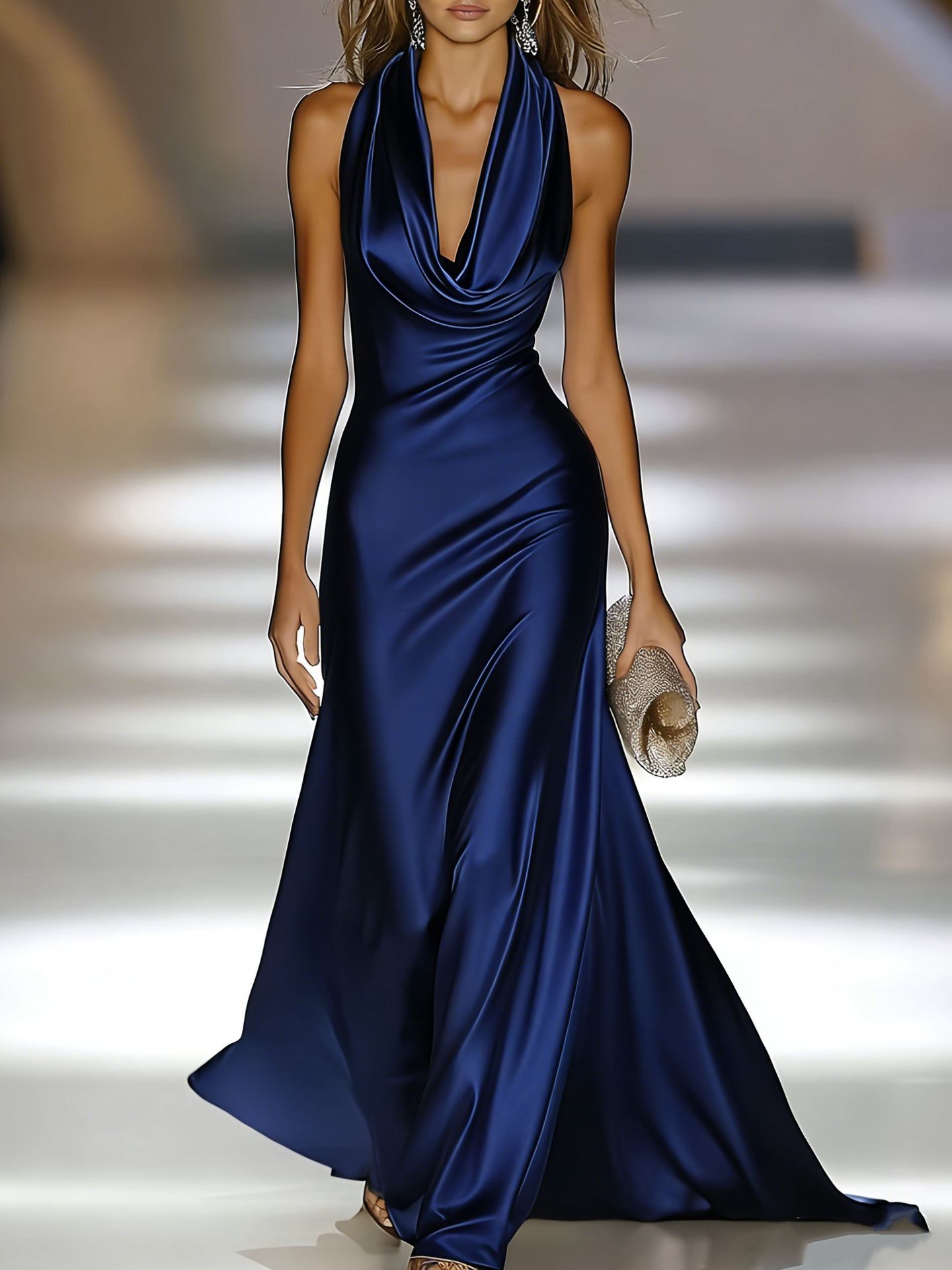 Sleeveless Deep V-Neck Satin Evening Dress - view 3