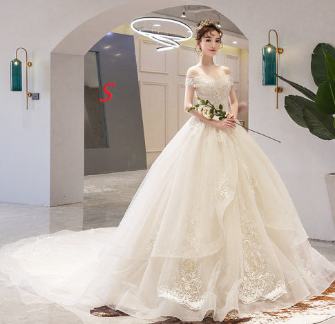 French Off-Shoulder Lace Ball Gown Wedding Dress - view 7