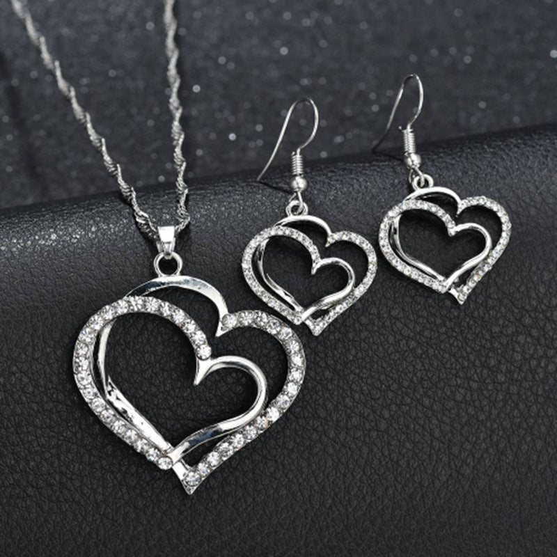 Heart Rhinestone Necklace & Earring Set - view 2