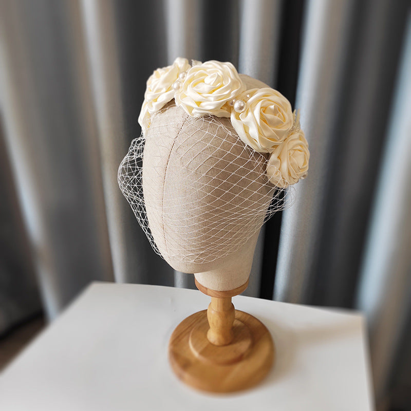 Bridal Large Flower Satin Veil Hair Hoop Headdress - view 2