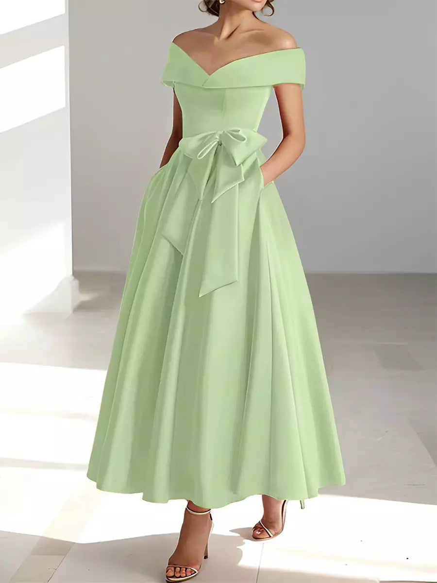 Sleeveless Off-Shoulder Satin Evening Dress - view 3