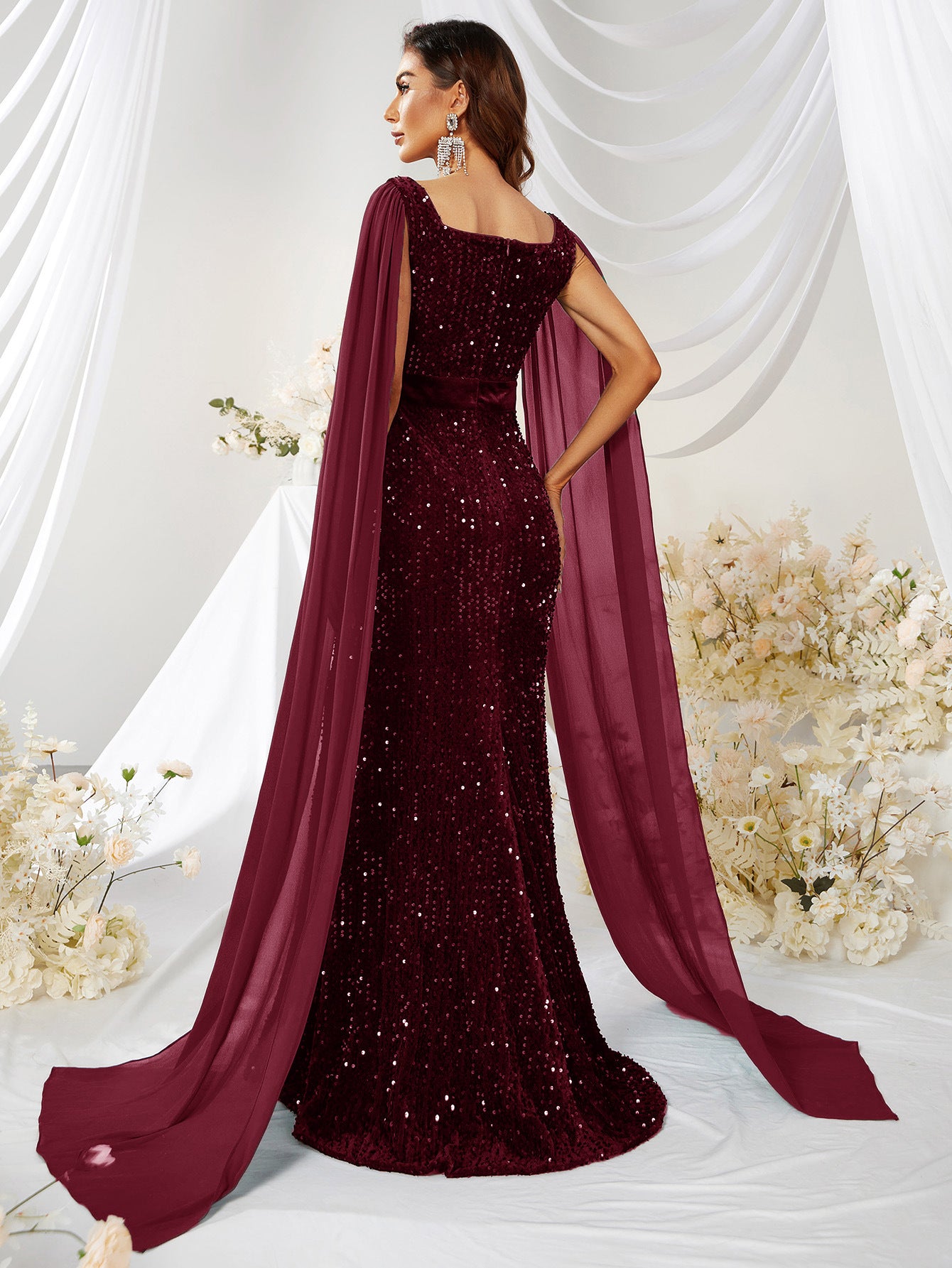 Burgundy Velvet Cape Gown - view 4