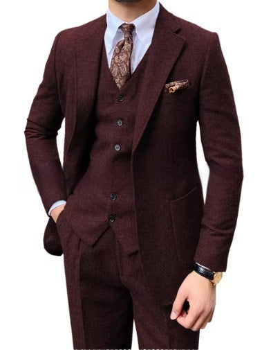 Men's Herringbone Single-breasted Casual Suit - view 7