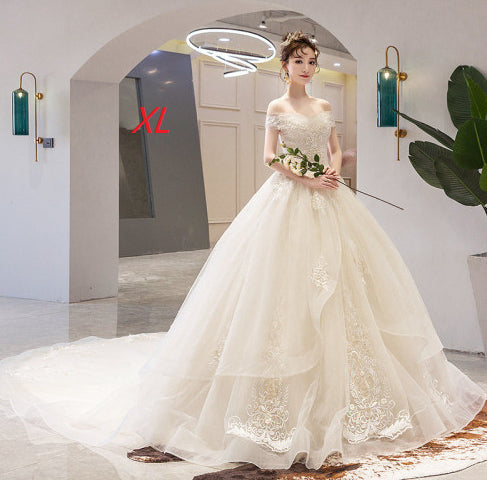 French Off-Shoulder Lace Ball Gown Wedding Dress - view 10