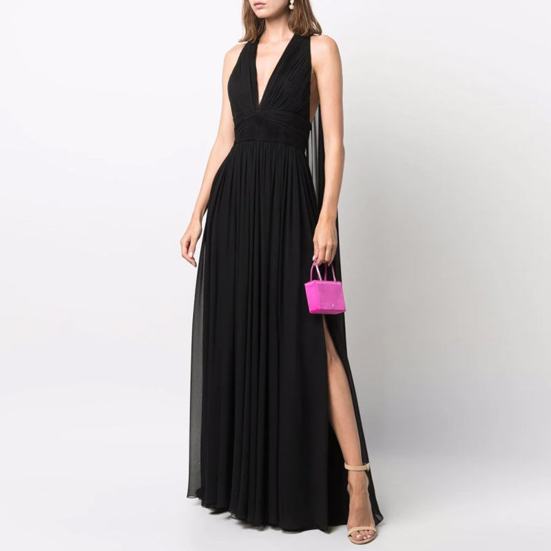 Deep V-Neck Mesh A-Line Evening Dress - view 2