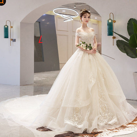 French Off-Shoulder Lace Ball Gown Wedding Dress - view 9