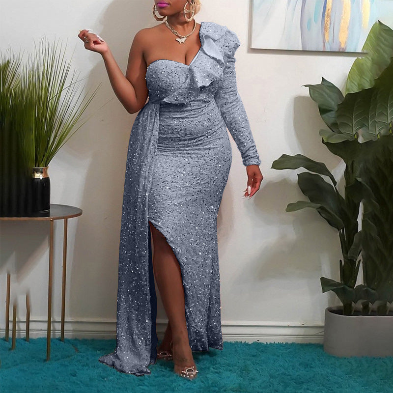 One-Shoulder Puff Sleeve Sequin Bridesmaid Dress - view 3