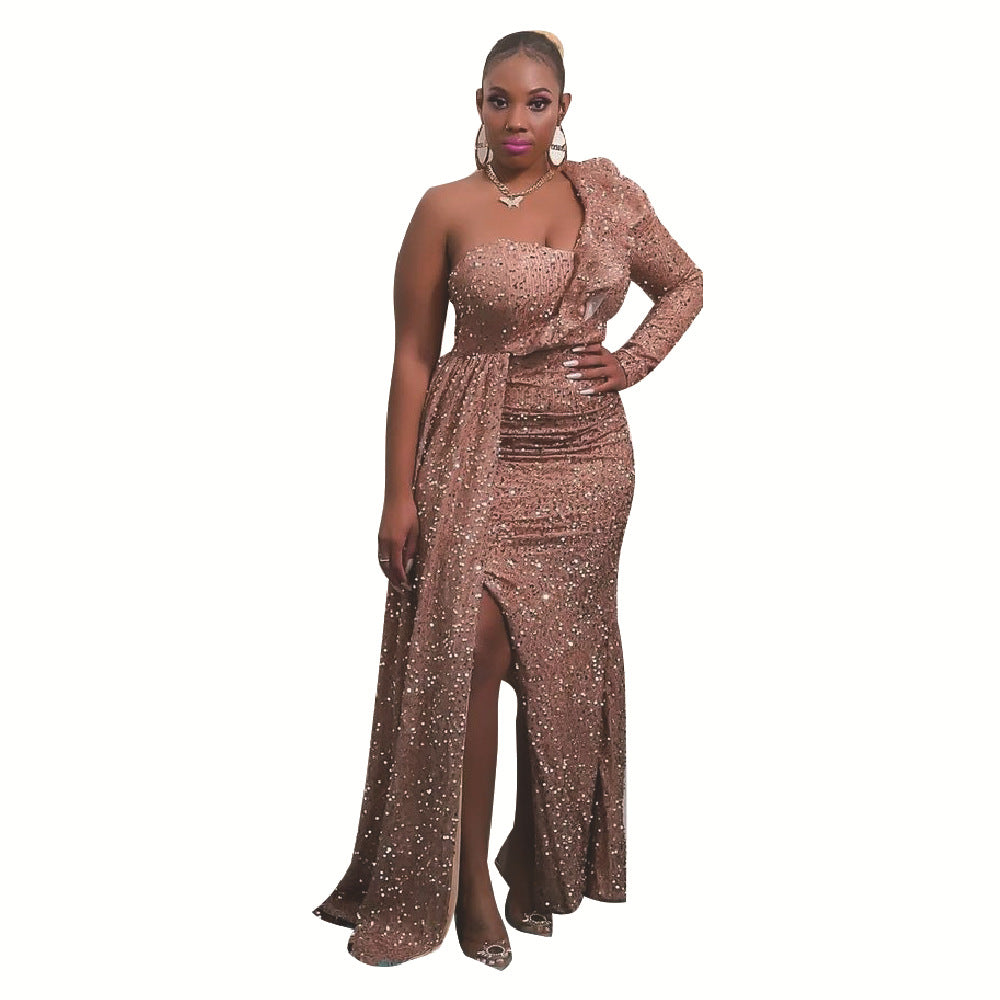 One-Shoulder Puff Sleeve Sequin Bridesmaid Dress - view 2