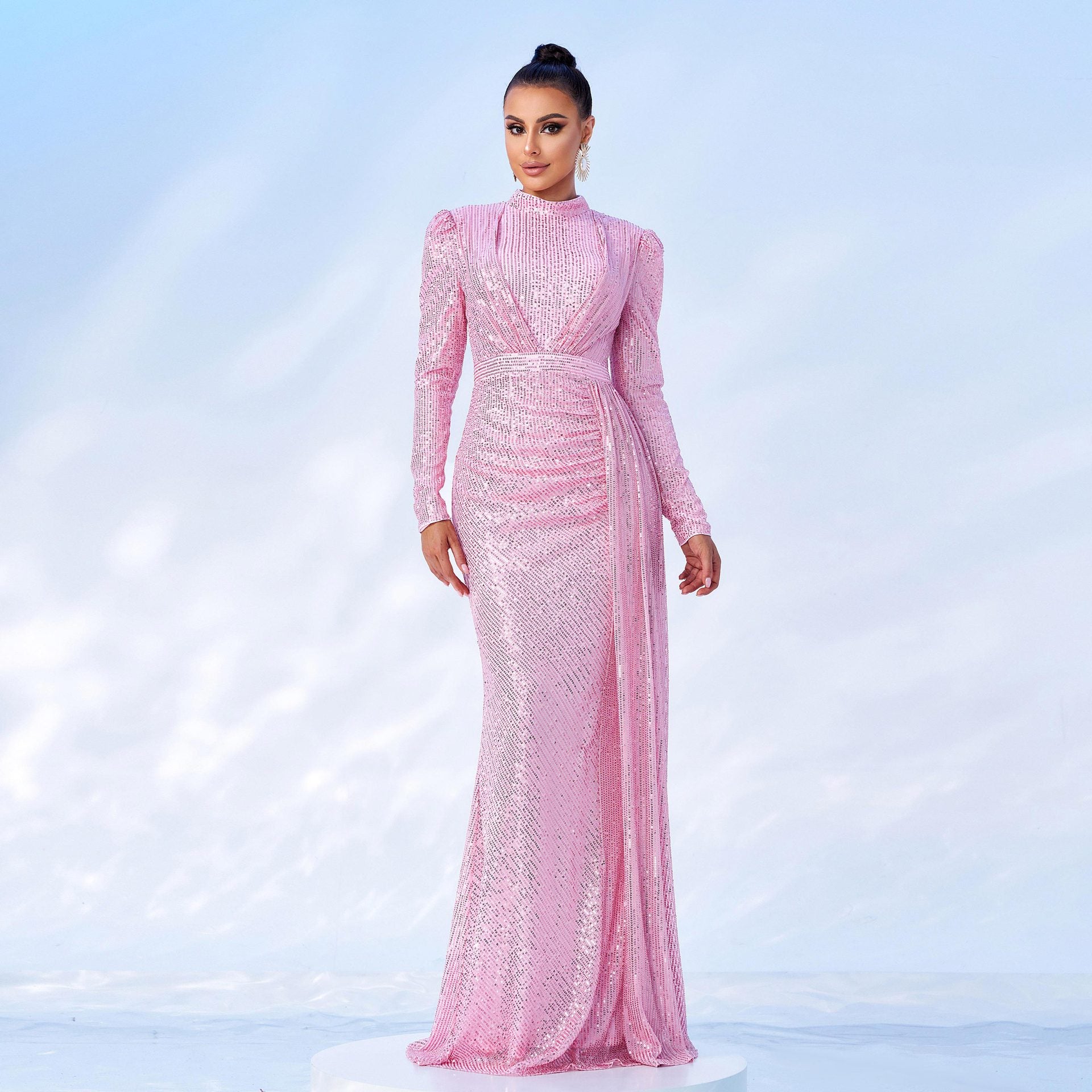 Long Sleeve Sequin Evening Dress - view 5