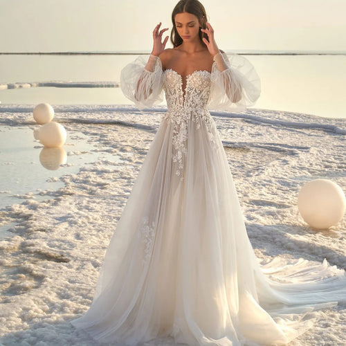 Beach Puff Sleeve Wedding Dress - view 2