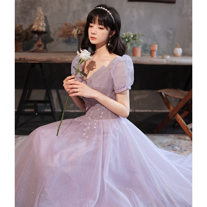 Puff Sleeve Sequin Evening Dress - view 4