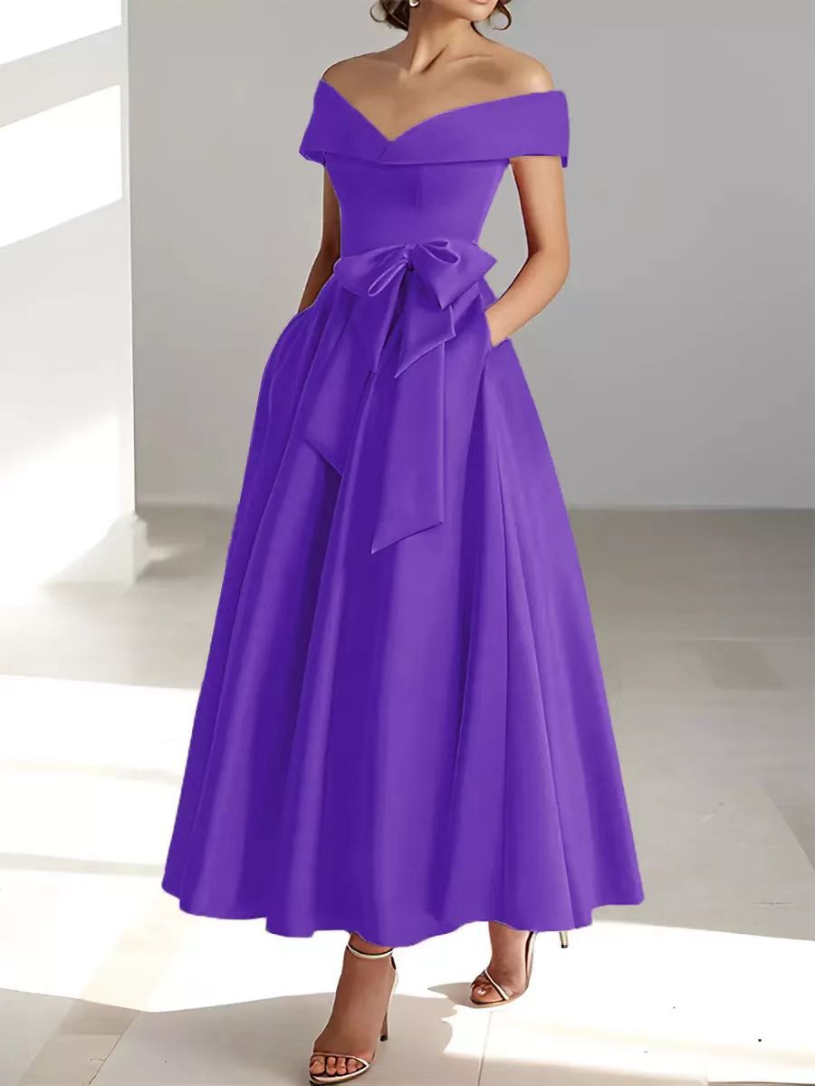Sleeveless Off-Shoulder Satin Evening Dress - view 2
