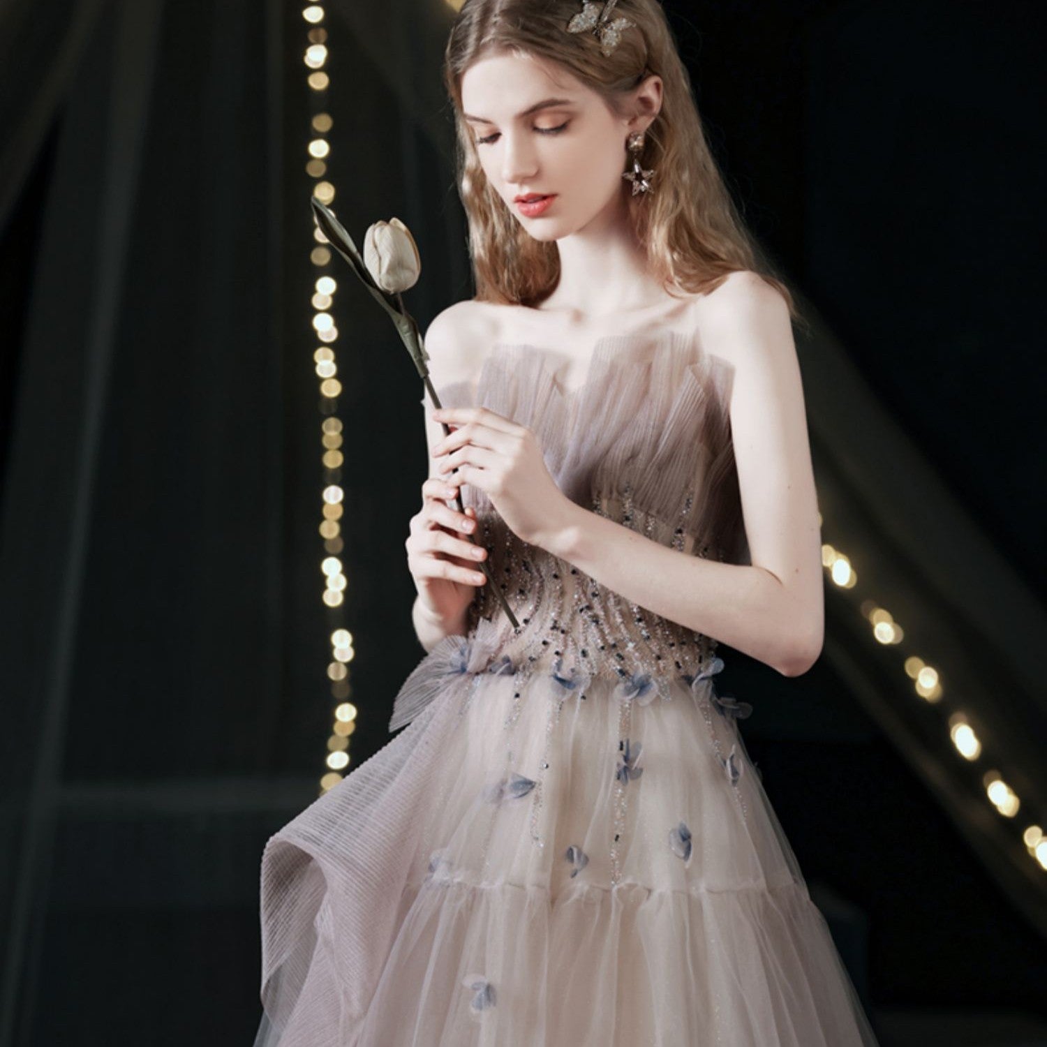 Champagne Tulle Evening Dress