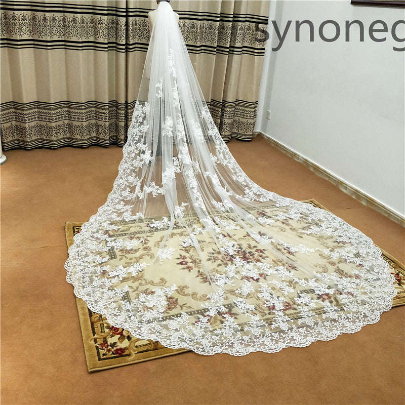 Pattern Cathedral Length Bridal Lace Veil - view 2