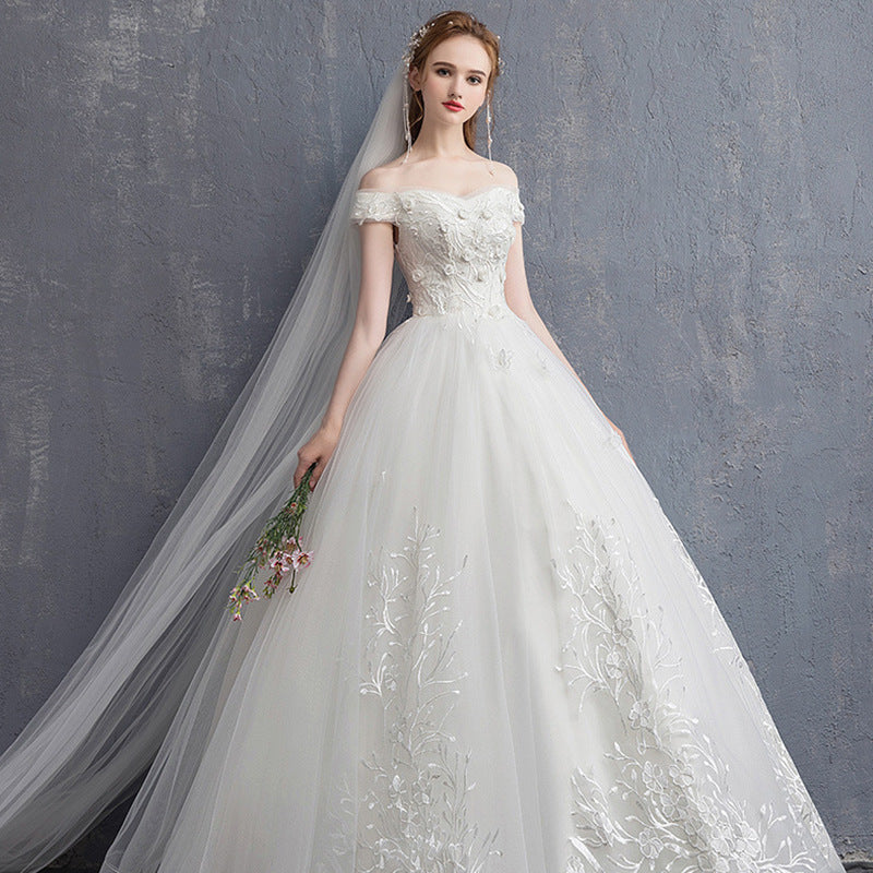 Off-Shoulder Lace Ball Gown Wedding Dress - view 2