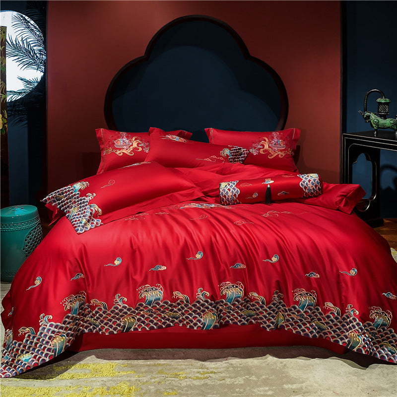 Red Cotton Wedding Bedding Set - view 6