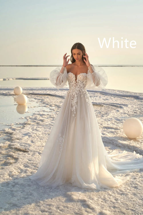 Beach Puff Sleeve Wedding Dress - view 1