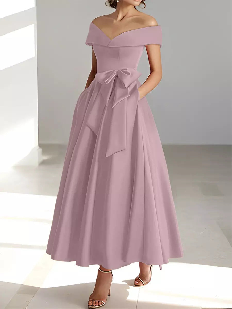 Sleeveless Off-Shoulder Satin Evening Dress - view 5