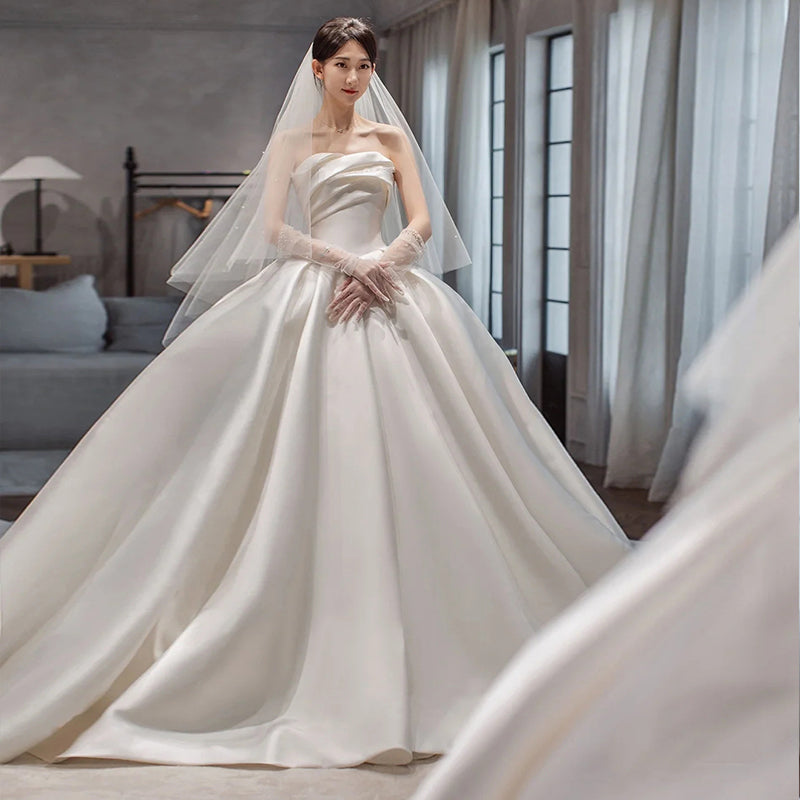 French Satin Ball Gown Wedding Dress - view 2