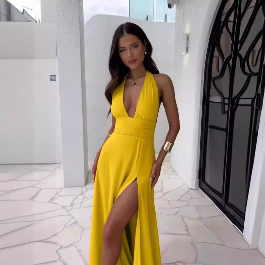 V-Neck Halter Slit Maxi Dress - view 4
