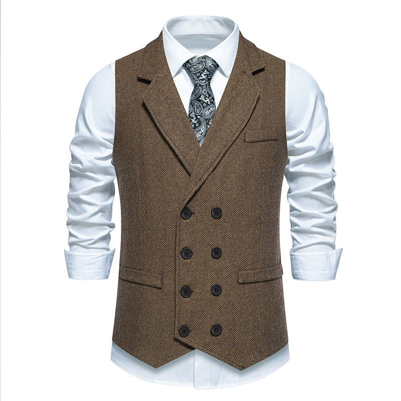 Men's Herringbone Tweed Double-breasted Suit Vest - view 3