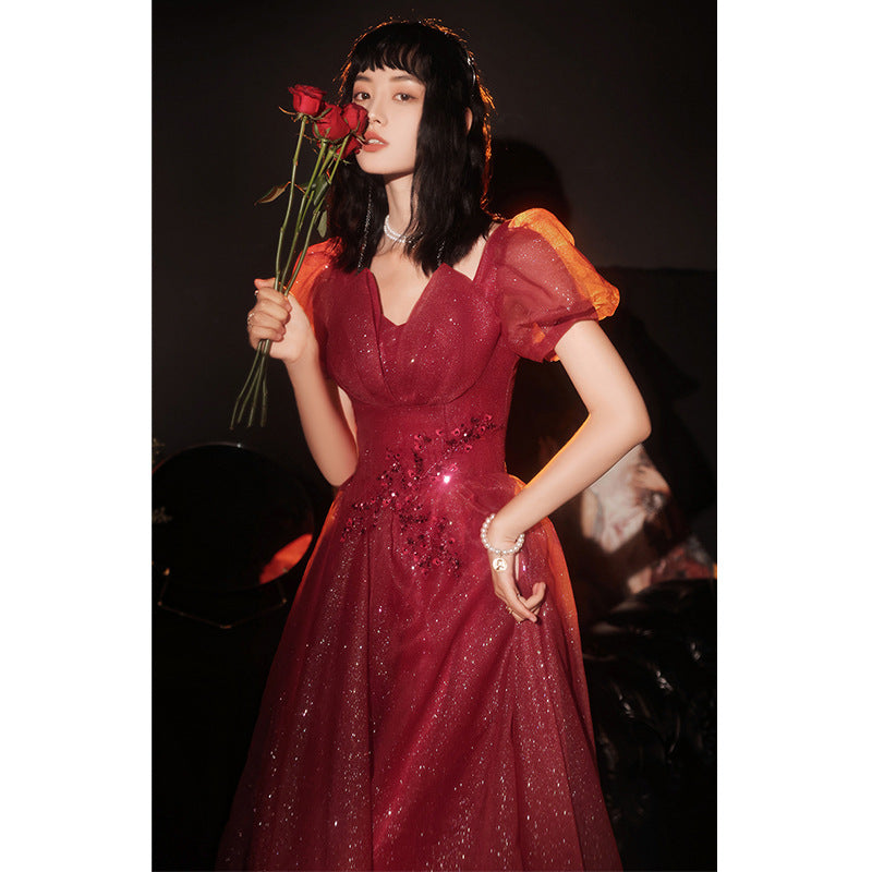Puff Sleeve Sequin Evening Dress - view 3