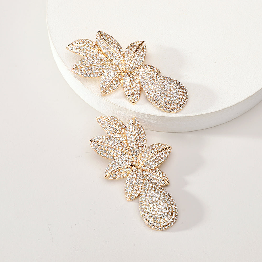 Rhinestone Leaf Drop Earrings - view 1