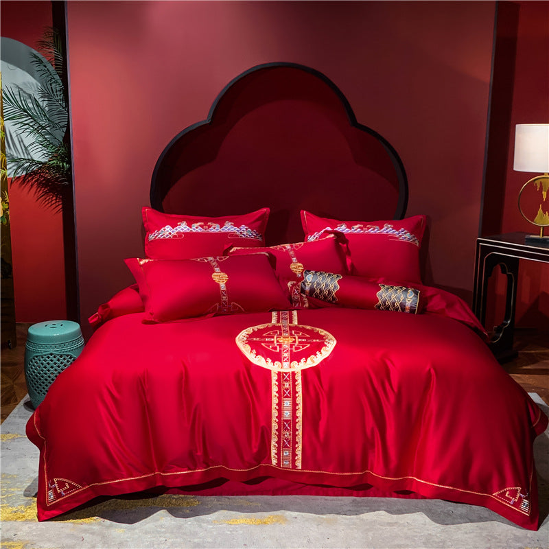 Red Cotton Wedding Bedding Set - view 1