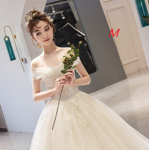 French Off-Shoulder Lace Ball Gown Wedding Dress - view 2