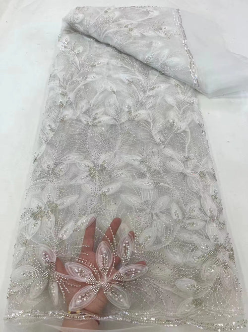 Beaded Embroidered Lace Fabric (Tulle Yardage) - view 2