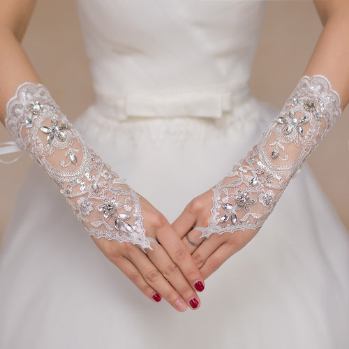 Bridal Lace Diamond Short Wedding Gloves