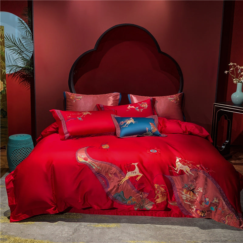 Red Cotton Wedding Bedding Set - view 4