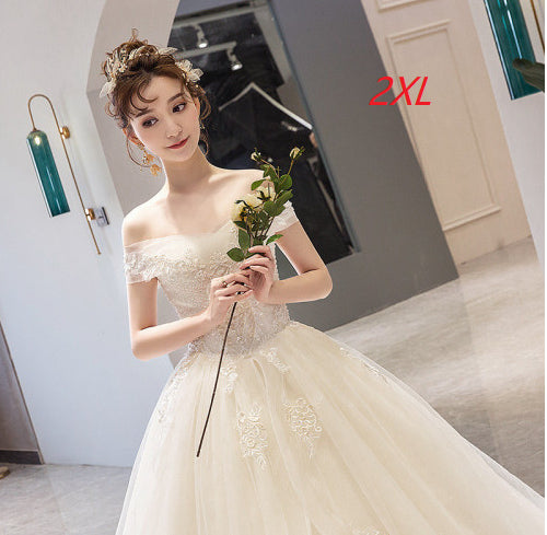 French Off-Shoulder Lace Ball Gown Wedding Dress - view 5