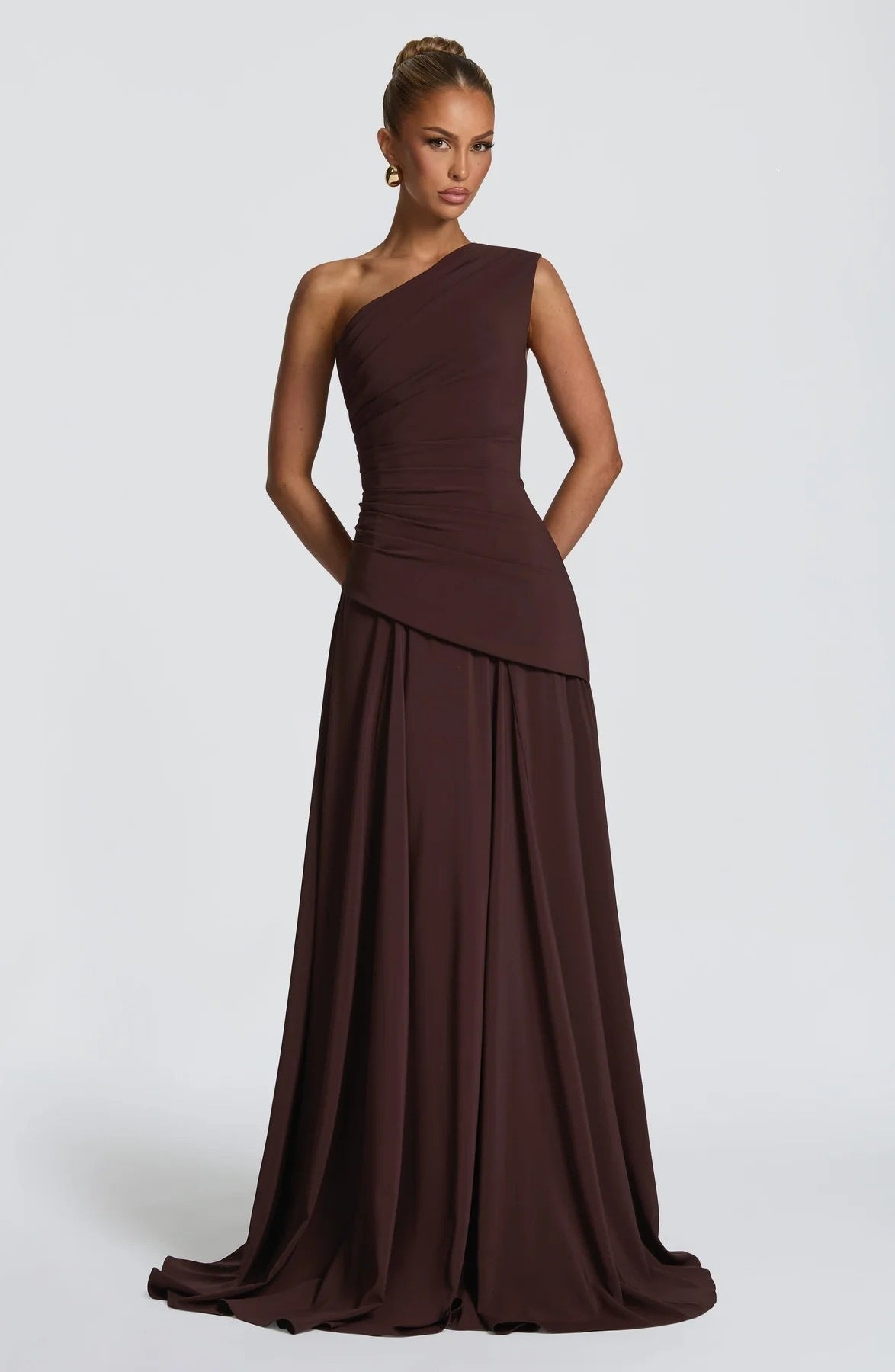 One-Shoulder Draped Chiffon Evening Gown - view 2