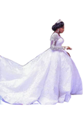 White Long-Sleeve Tulle Ball Gown